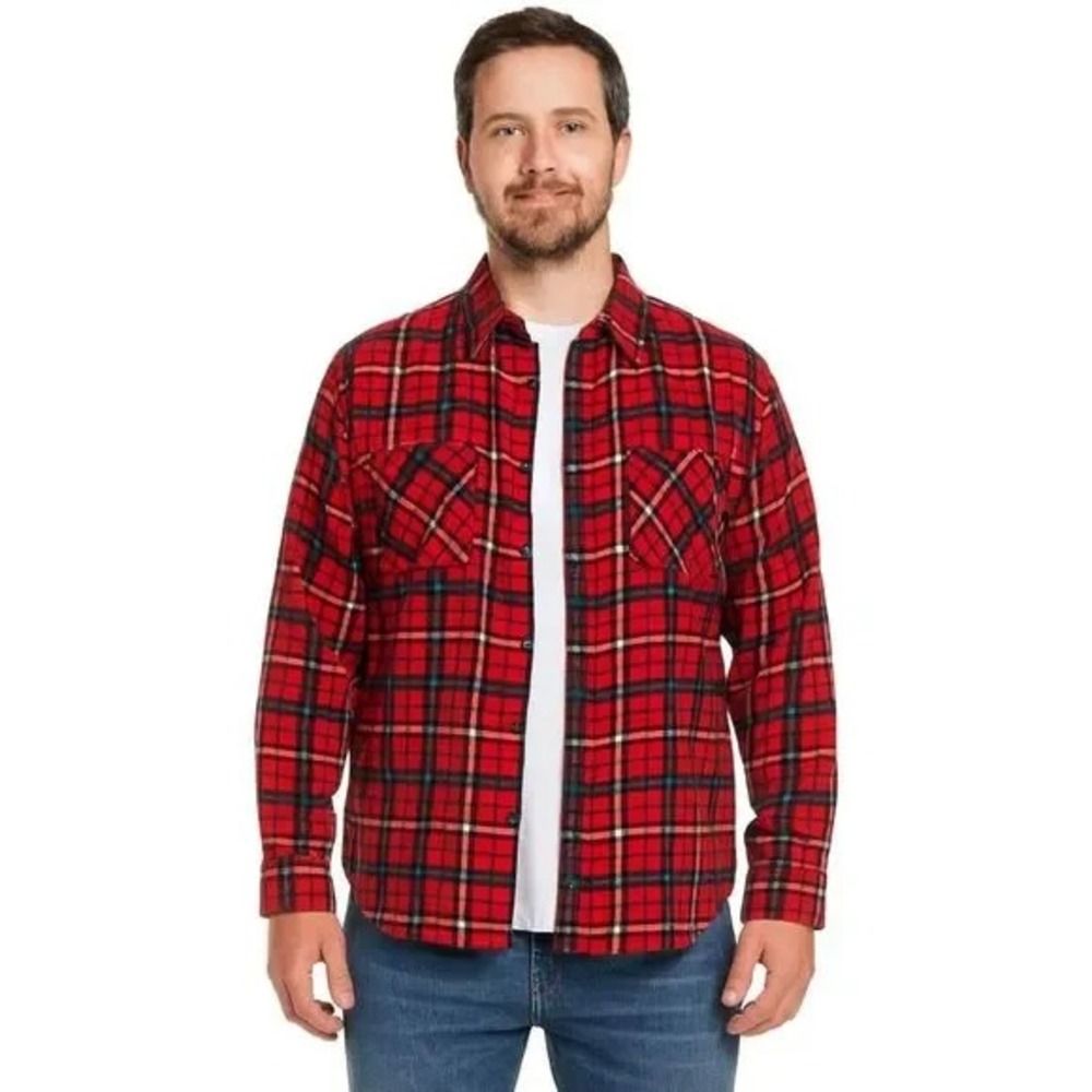 Saugatuck Red Plaid Cotton Flannel Button Down Shirt, Large